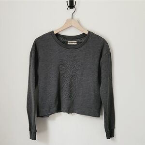 Hollister Grey Pineapple Cropped Crew Neck Sweatshirt Size Medium